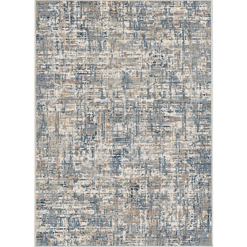 Tapis abstrait bleu / gris lavable à la machine 8 pi x 10 pi 