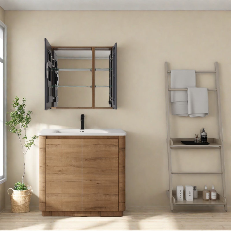 Armoires à pharmacie peu encombrantes, rangement en verre de bois, maison de salle de bain moderne