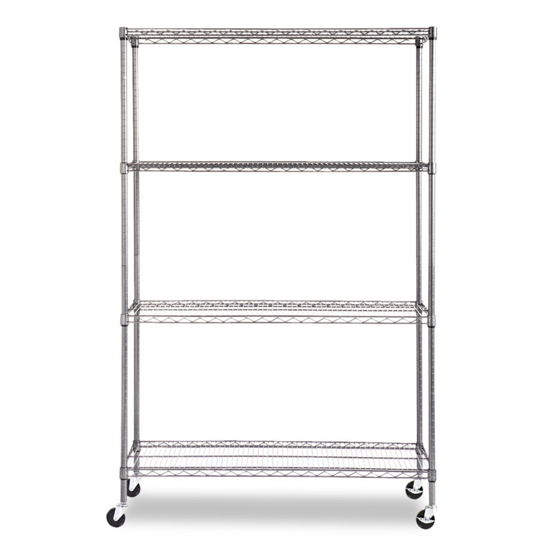 72" Anthracite Black Steel Mobile Shelf Rack with 4 Shelves