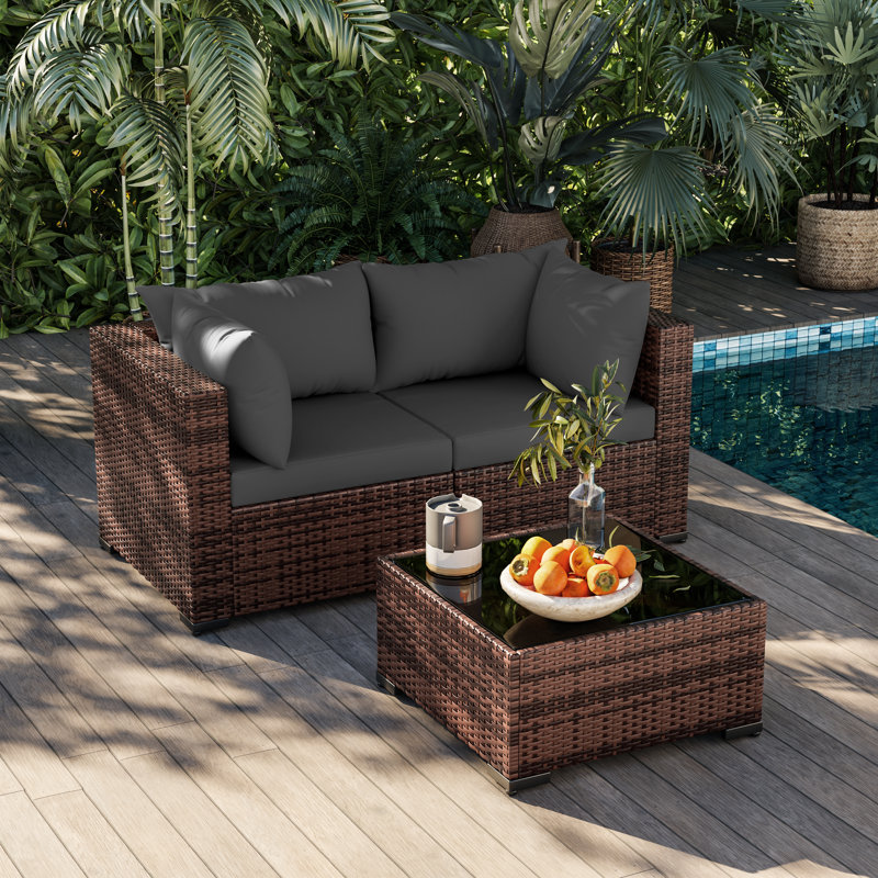 2-Person Outdoor Seating Group With Coffee Table, Gray
