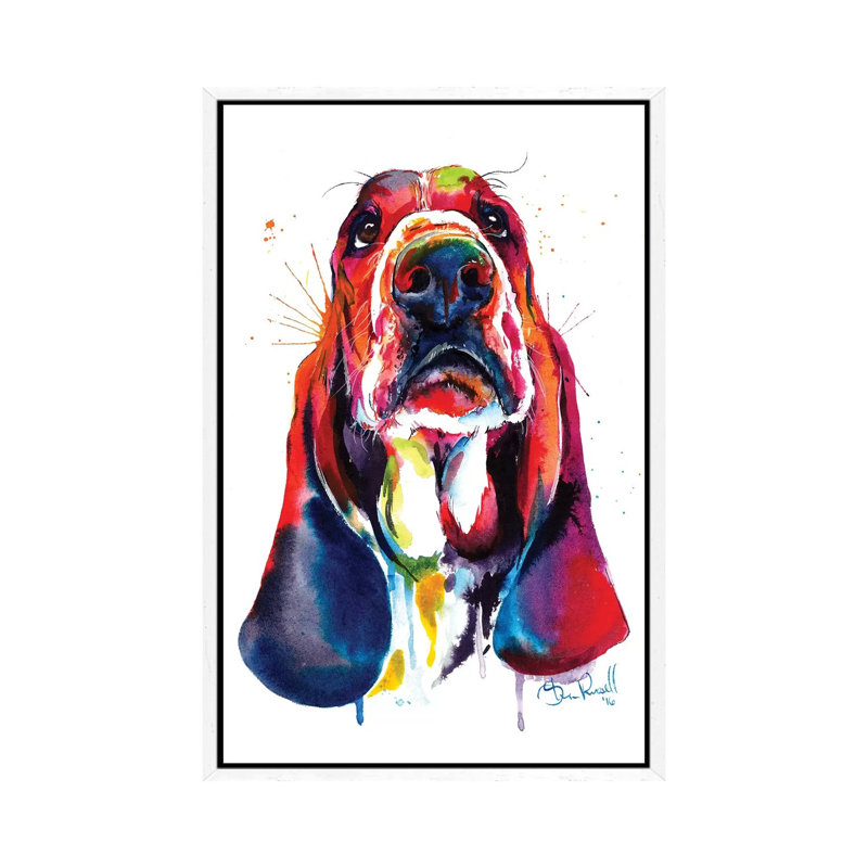 Basset by Weekday Best - Painting on Canvas, 66.04 cm H x 45.72 cm W, White Framed