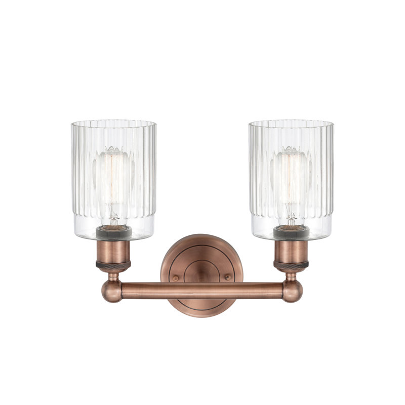 Kamena 13.5" W 2-Light Dimmable Vanity Light, Clear, Antique Copper