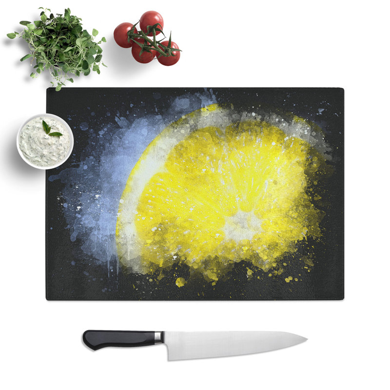 Tempered Glass Lemon Slice Chopping Board, 20 cm x 28.5 cm
