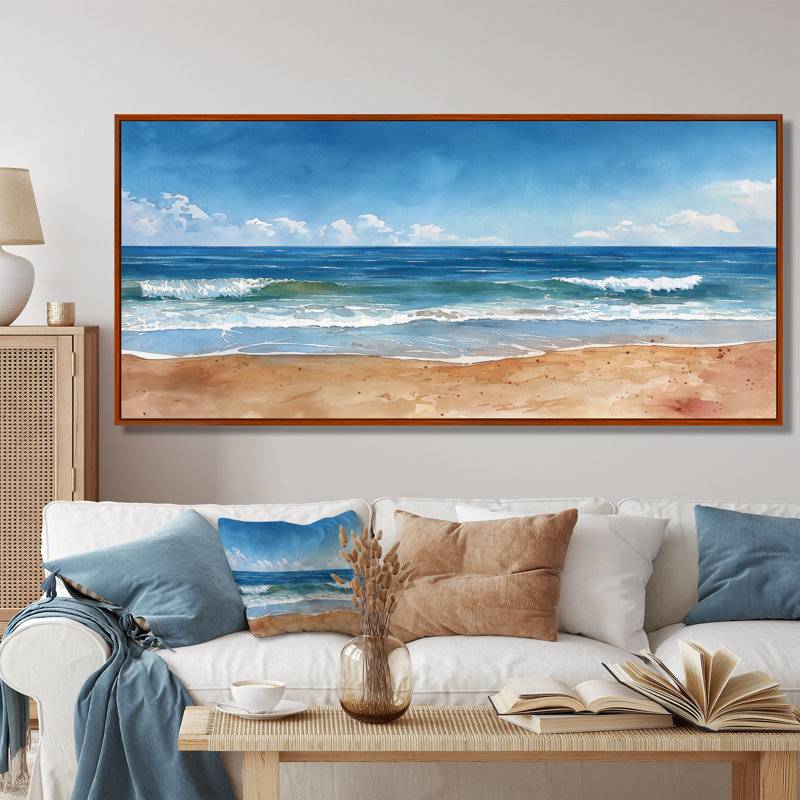 Bleu, bleu, italien, bord de mer, Escape II - Beach Wall Art Living Room, Sans cadre en métal, H 34 po x l 44 po x P 1,5 po