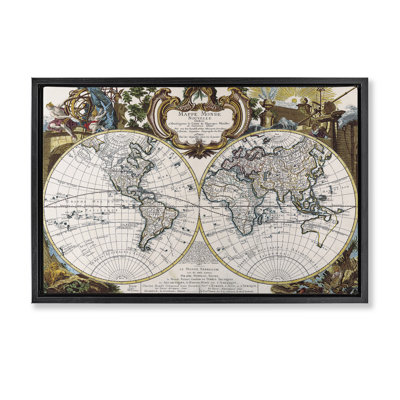  Toile flottante encadrée carte du monde classique par Chris Donovan