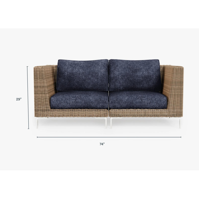 Brown Wicker Outdoor Loveseat, Deep Sea Navy