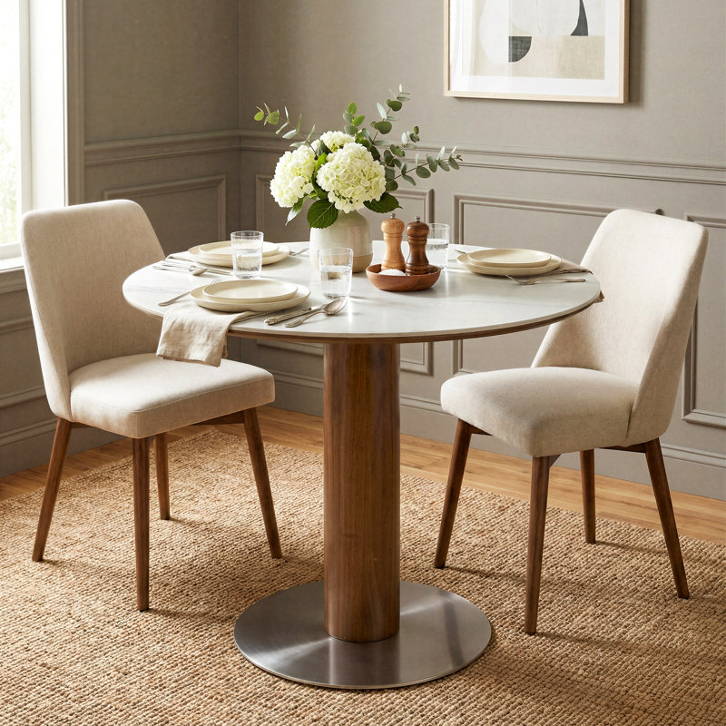 Sintered Stone Round Dining Table, 31.5" Modern Circle Kitchen Table With Stainless Steel Base For 2-4
