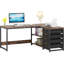 Bureau d'ordinateur en L avec tiroirs et tablettes de rangement, poste de travail de coin réversible, bureau d'écriture pour bureau à domicile avec classeurs, design industriel