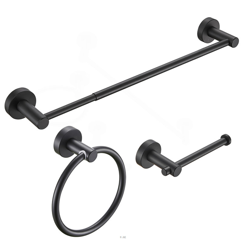 Bathroom Hardware Set, Thicken Space Aluminum 3 PCS Towel Bar Set- Matte Black 16-27 Inches Adjustable Bathroom Accessories Set