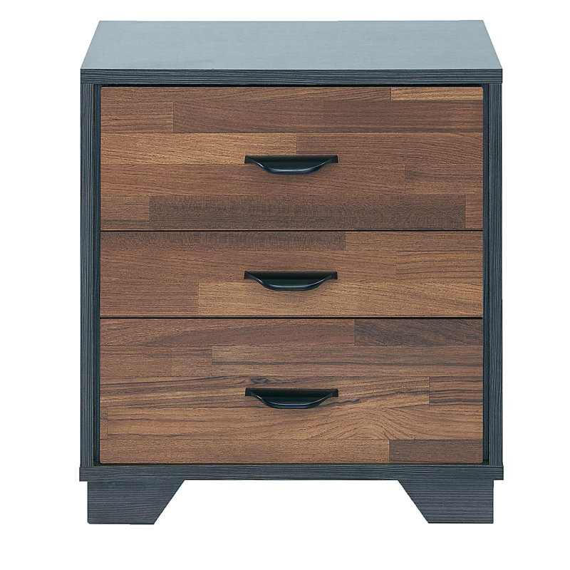 Commode rectangulaire à 3 tiroirs en noyer et café brun, Noyer / vert