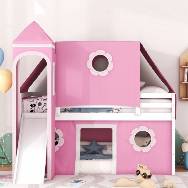 Lit plateforme en bois massif Aleiya, Rose