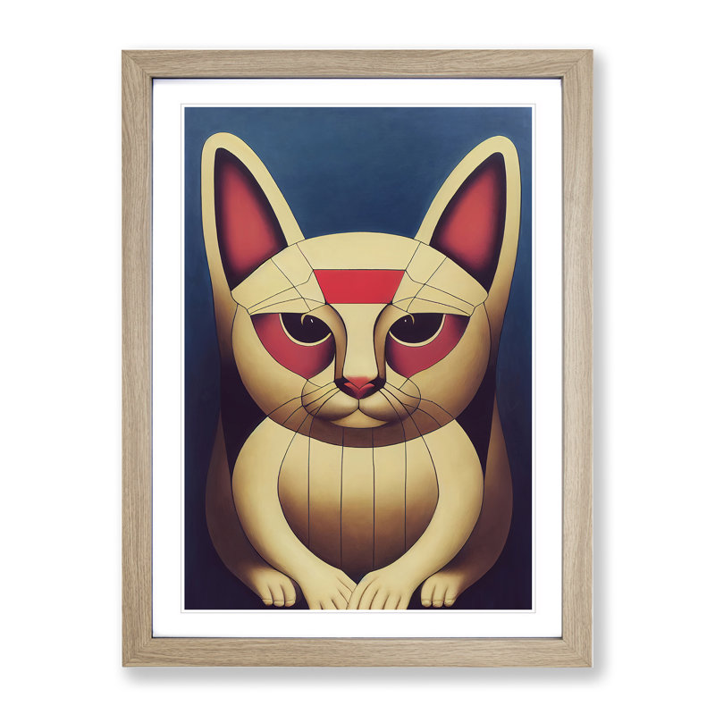 Lucky Cat Abstract - Framed Print, 34cm H x 25cm W x 2cm D, Oak