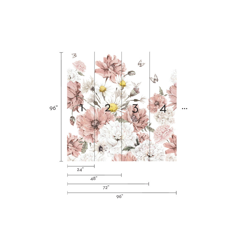 Panneau de papier peint auto-adhésif Meadow, Rose, L 96 po x l 96 po