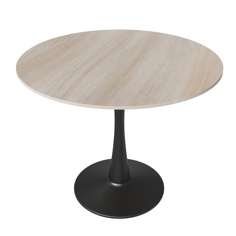 Bristol Round Dining Table With Sintered Stone Top And Stainless Steel Pedestal Base, 29"H x 35"L x 35"W, Natural Wood