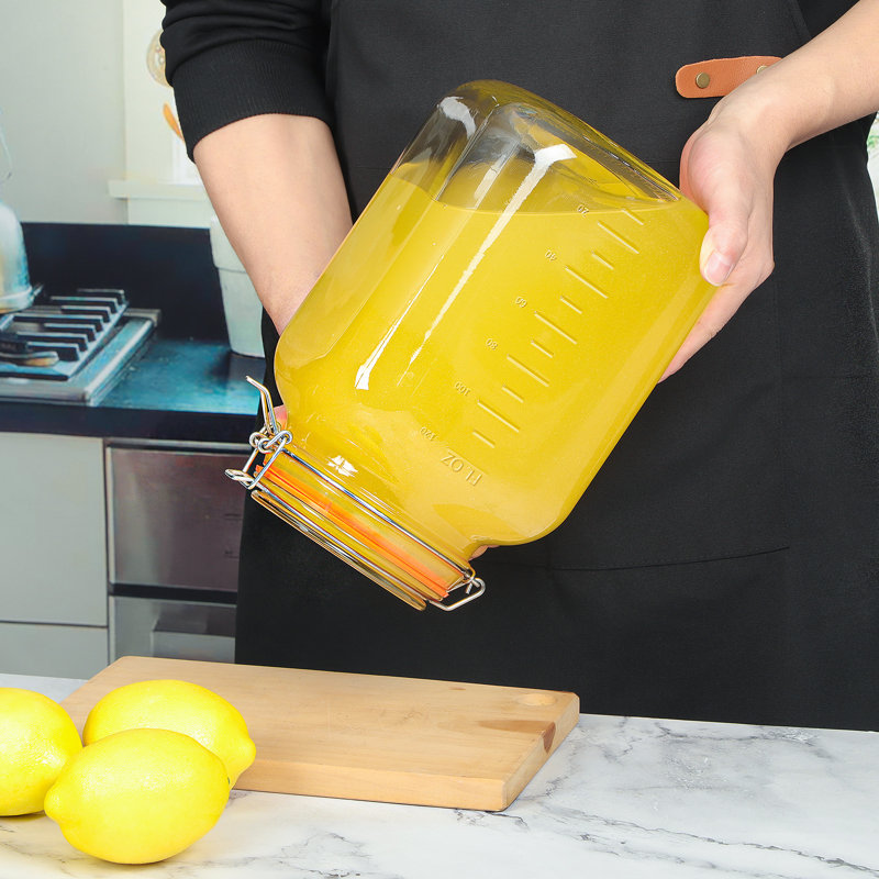 Paquet de 2 pots de rangement en verre de 1,1 gallon avec couvercle à charnière, grand pot cornichon pour garde-manger transparent de 142 oz