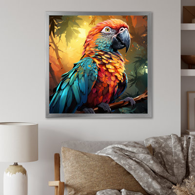 «Orange and Blue Jungle Parrot Paradise I», art mural perroquet