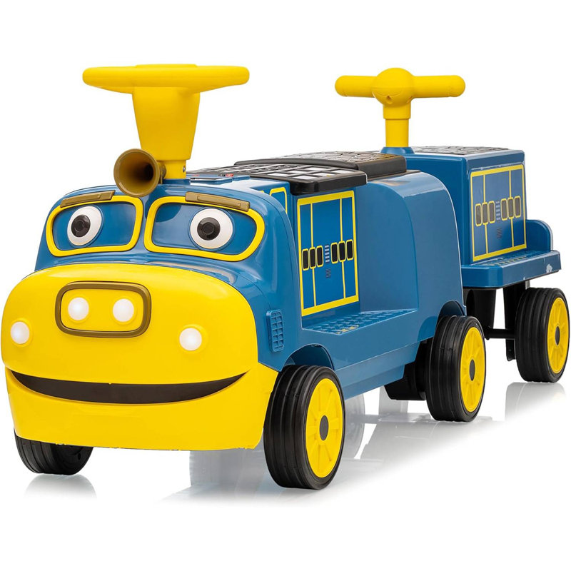 2 places 12V pour enfants sur un train sans rail avec chariot, siège réglable, musique, lumières DEL et rangement pour tout-petits de 3 ans et plus