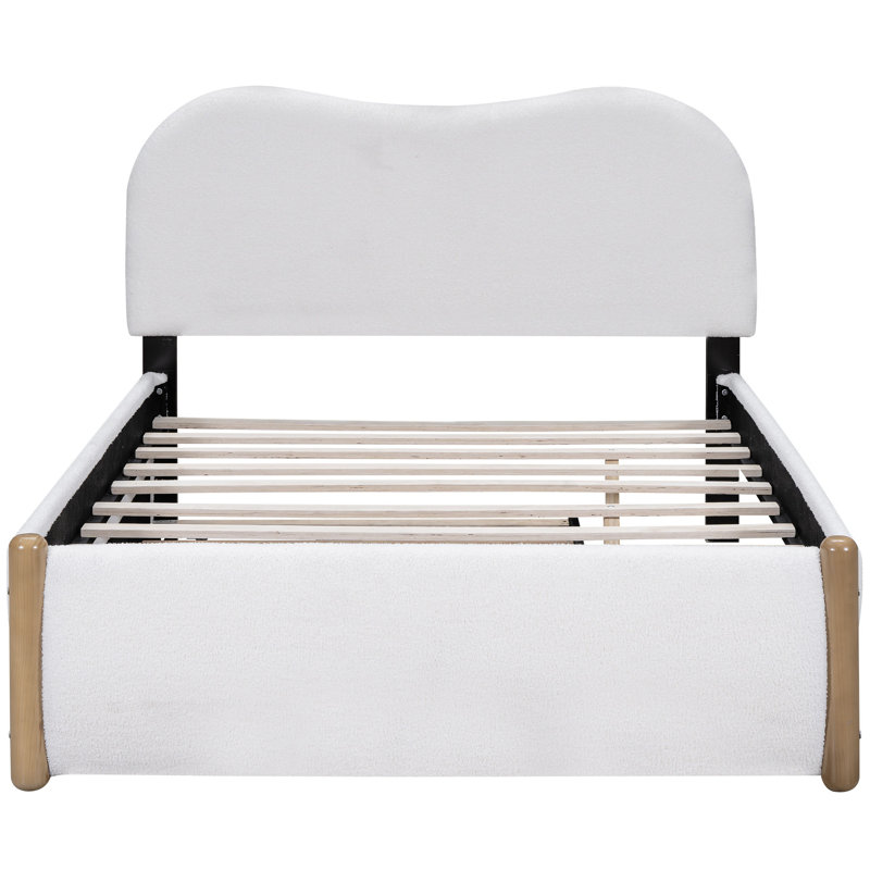 Upholstered Platform Bed With Trundle, Full, White