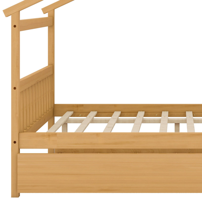 Lit en bois avec lit gigogne simple, Naturel