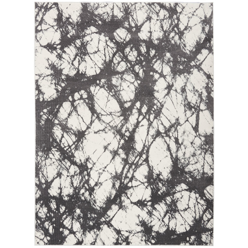 Tapis ivoire / gris anthracite à motif abstrait Ck011, Rectangle 7 pi 10 po x 9 pi 10 po