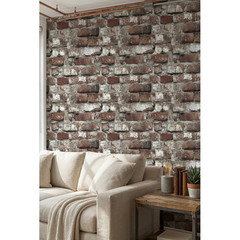 Papier peint industriel mural amovible Brick, Peler et coller
