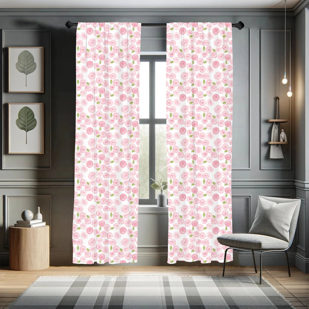 Watercolor Flowers Semi-Sheer Rod Pocket Curtain Panels (Set of 2) East Urban Home Size per 