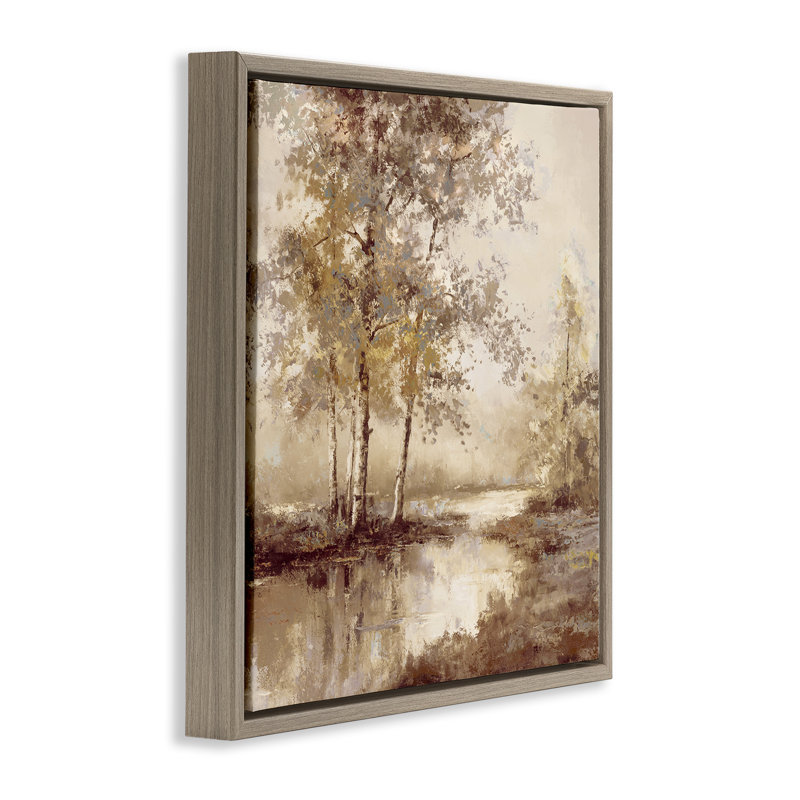 Ruisseau de forêt en sépia, H 18 po x l 18 po, Cadre flottant orme Montalcino