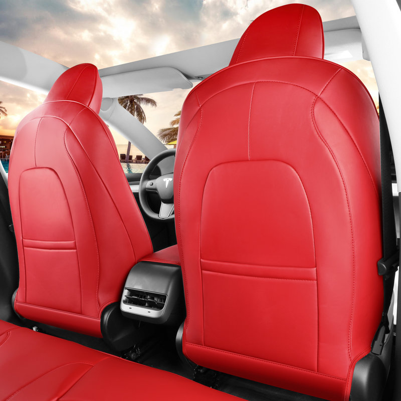 Housses de siège en cuir rouge à couverture complète pour modèle Tesla 2017-2023 3