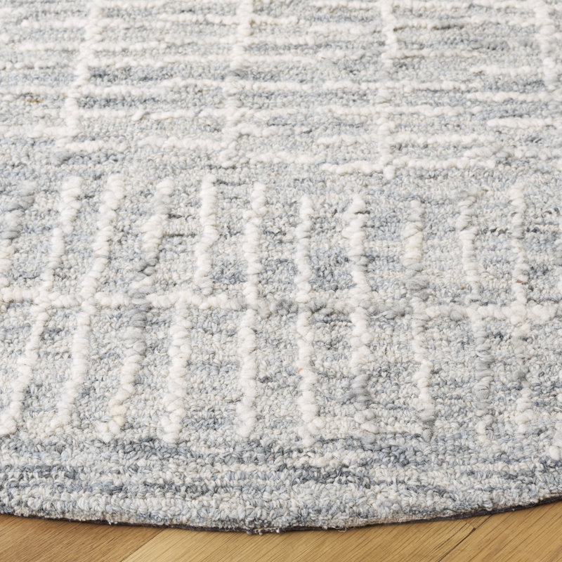 Victoriarose Hand Tufted Wool/Cotton Abstract Rug in Light Blue/Ivory/Blue, Round 6'