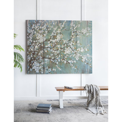 Décoration murale en toile de cerisier en fleurs blanche 18,5 "x 59" pour le salon, le bureau, le vestibule, la chambre à coucher - de 4, vitrine douce et élégante, 50% toile, 21,1 livres, 4 chambres à coucher, chambre
