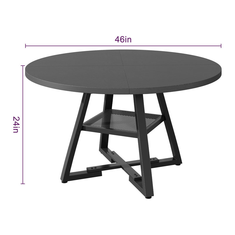 Round Dining Table Farmhouse Kitchen Table,Space Saving Dinner Table For Kitchen & Dining Room, Black