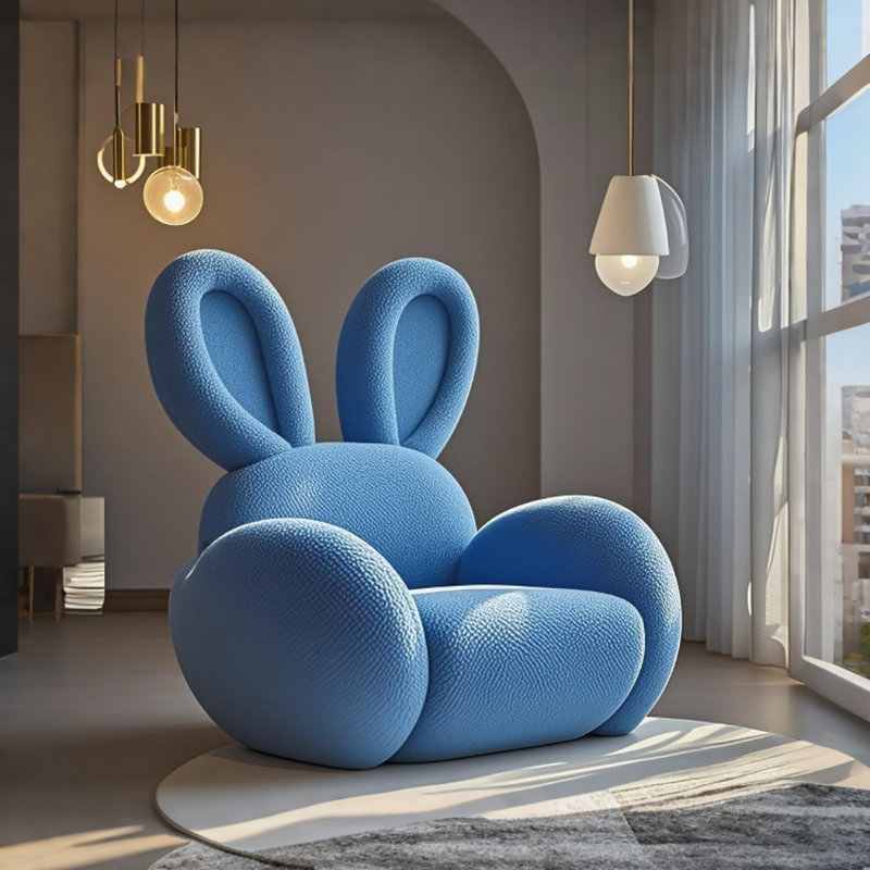 Modern Minimalist Rabbit-shaped Sofa Chair, Blue