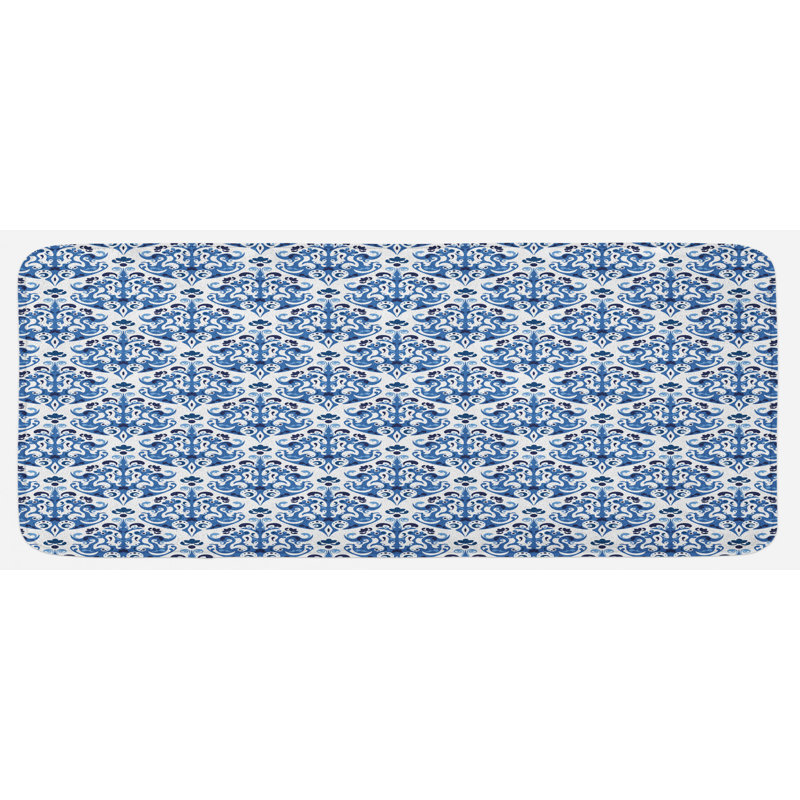 Tapis de cuisine bleu turquoise et blanc essence à motif floral victorian style