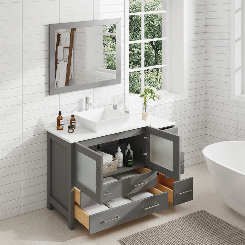  48" Single Bathroom Vanity Set with Mirror, Gray