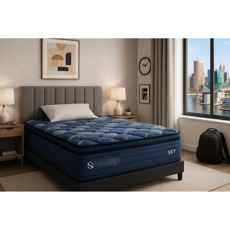 14 pouces, Bleu + multicolore, Unité à poches, Matelas King, Mousse à mémoire de forme, Couches de mousse, Ultra doux, Housse de lit, Taille compressée et roulée, Tissu doux