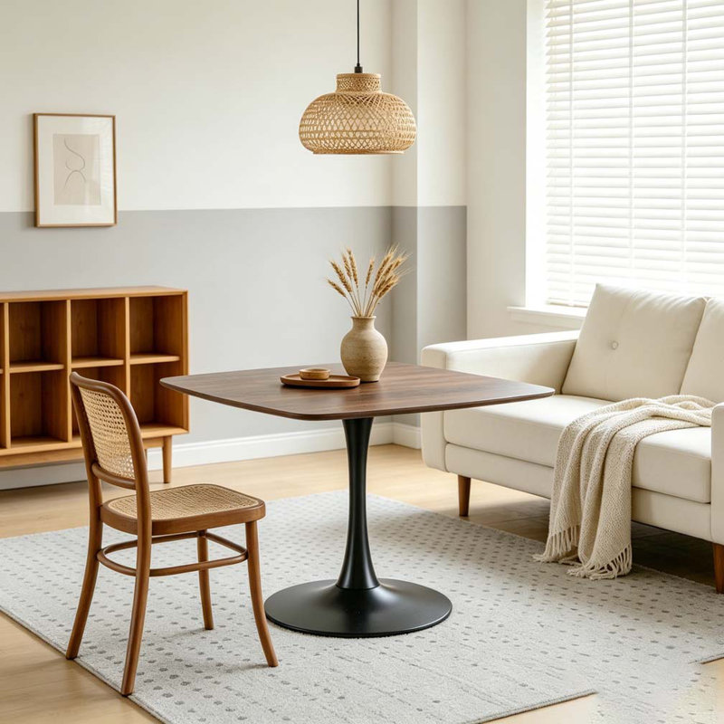42 Inch Square Dining Table, Walnut/Black, 28.93"H x 42.12"L x 42.12"W