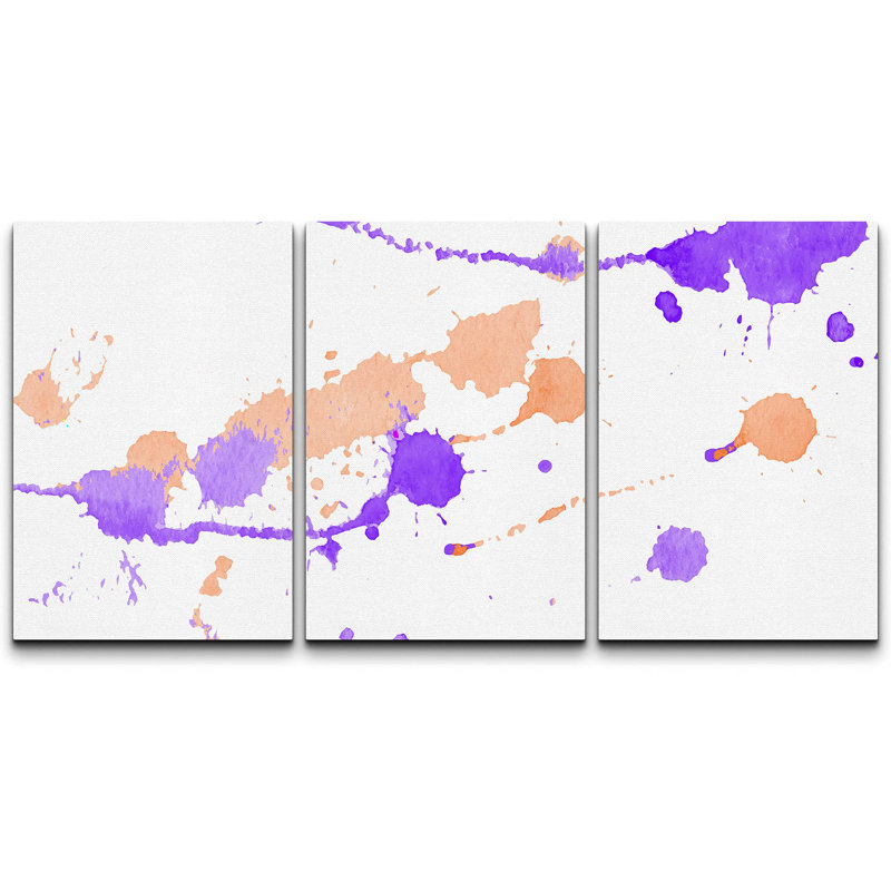 Purple & Orange Paint Drip Blots Abstract Shapes Illustrations Modern Art Ultra, 24" H x 48" W