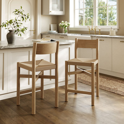 Ensemble de 2 tabourets de bar en bois de chêne vieilli Alvia