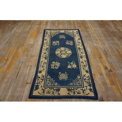 1920s Chinese Antique Small Scatter Size - Peking Blue Wool Rectangle Knotted Rug