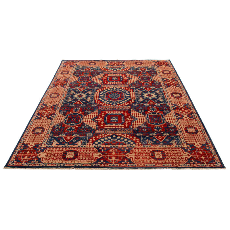 Tapis mamelouk bleu marine noué à la main de conception unique 9 pi 0 po x 12 pi 0 po