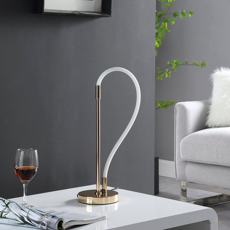 Lampe de table contemporaine 20,5 po à tube DEL avec lumière magnétique Elastilight, Or rose