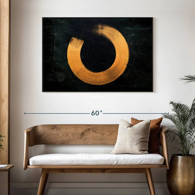 Cercle zen doré, 46 po x 31 po, Cadre flottant noir
