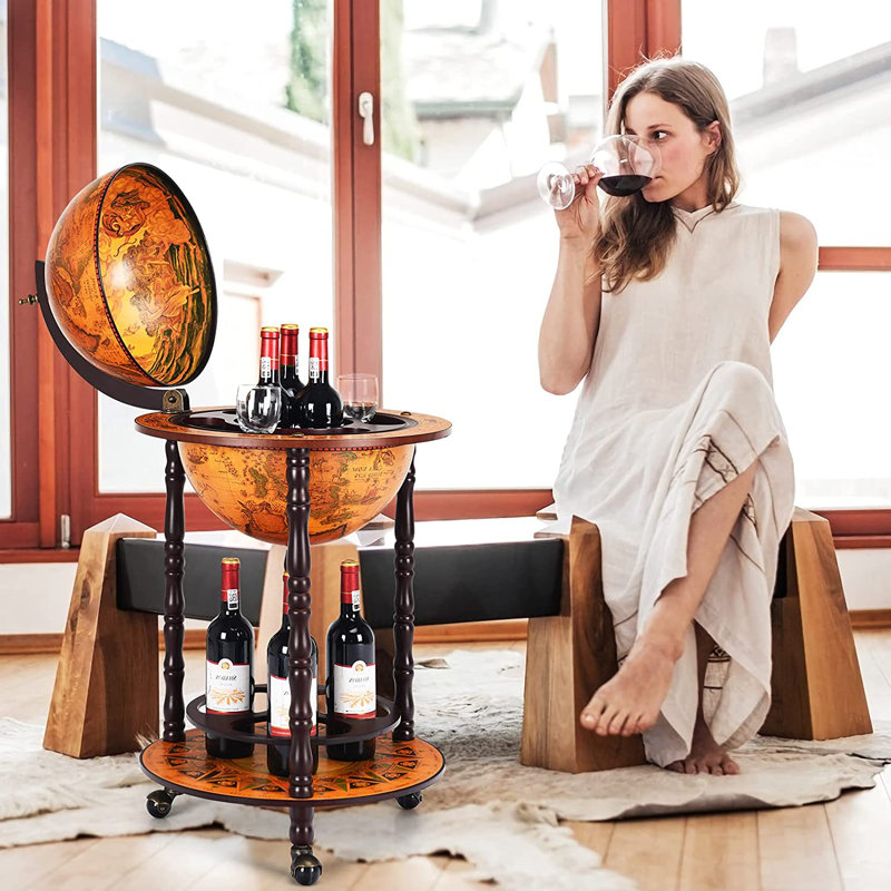 Medora Solid Wood Wine Bottle & Glass Rack in Brown
