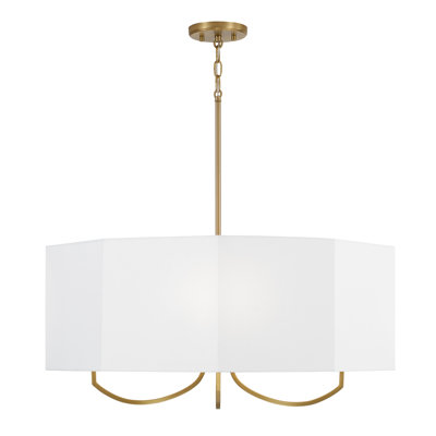 29.5" W x 13.5" H Drum Chandelier in Aged Brass with Octagonal White Fabric Shade