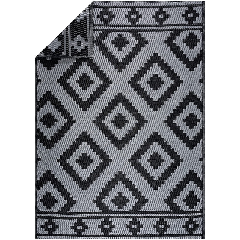 Tapis intérieur / extérieur noir / gris tissé à la machine Hulmeville Southwestern, Rectangle 5 pi x 7 pi