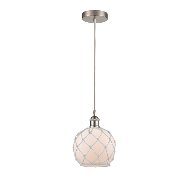 Luminaire suspendu simple à 1 lumière Haytham, Blanc et blanc, Nickel satiné brossé