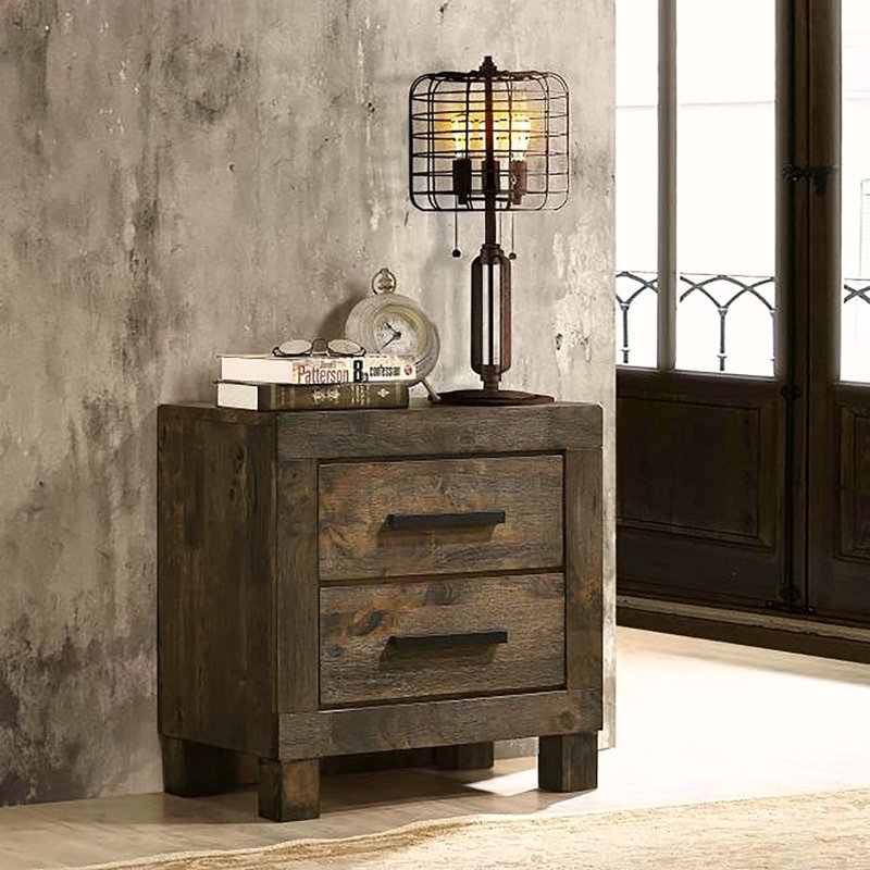 2 Drawers MDF Nightstand, Rustic Golden Brown