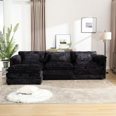 Comfortable Chenille Fabric L-Shape Sectional With Detachable And Adjustable Pedals For Daily Comfort Modern Movable Feet Elegant Home