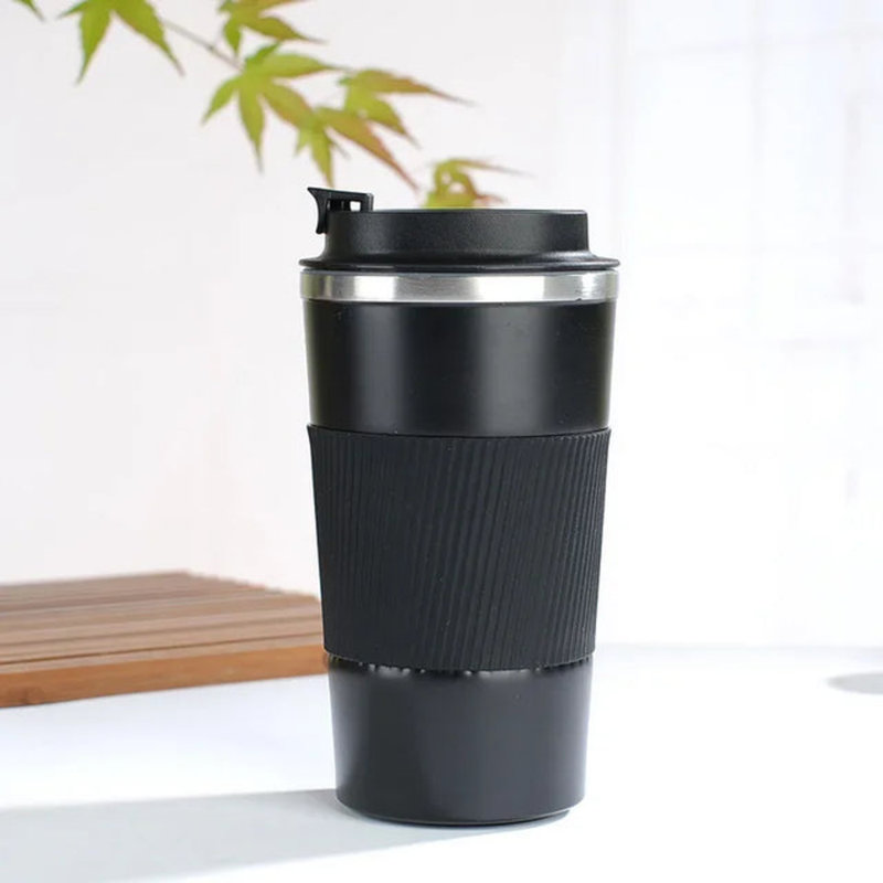 Tasse à café antidérapante en acier inoxydable, Noir