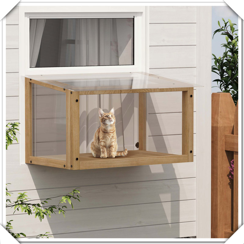 Perchoir de fenêtre imperméable en bois avec ouverture de filet